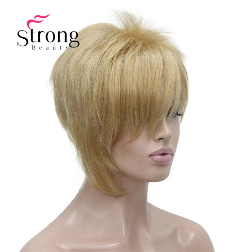 StrongBeauty Асимметричные боковые пряди блондинка короткие прямые синтетические волосы парик выбор цвета