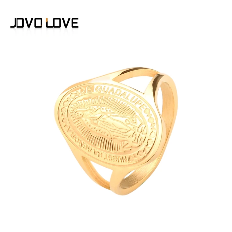 

JOVO Elegant Goddess Design High Quality Stainless Steel Wide Surface Female Gold Ring for Women Party Jewelry Christmas Gift