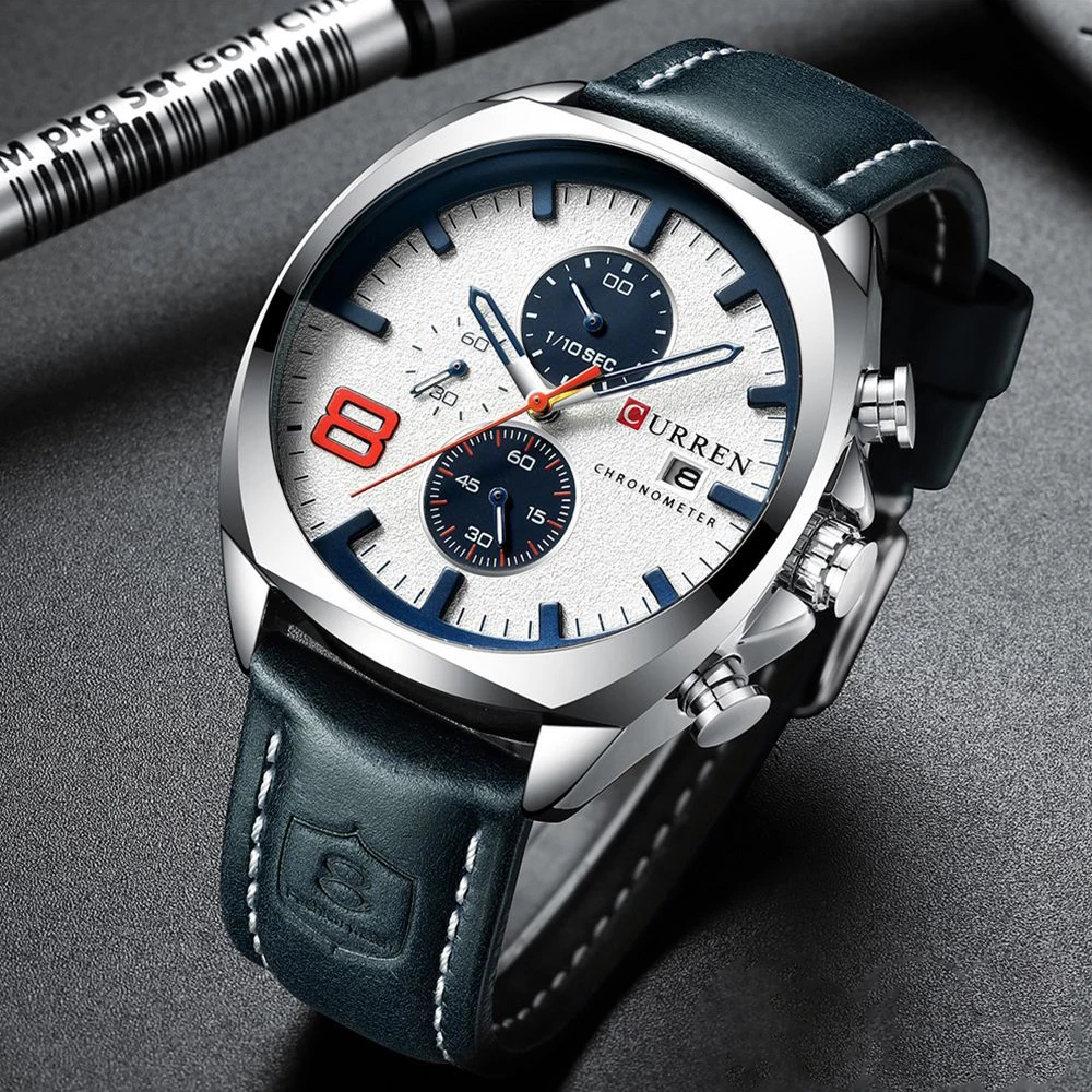 Reloj CURREN спортивные часы для мужчин хронограф водонепроницаемые с кожаным