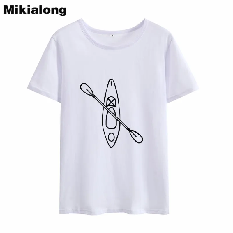 

Mikialong Kayaking Graphic Tshirt Women 2018 Summer Short Sleeve Cotton Tee Shirt Femme Black White Tumblr T-shirt Women Top