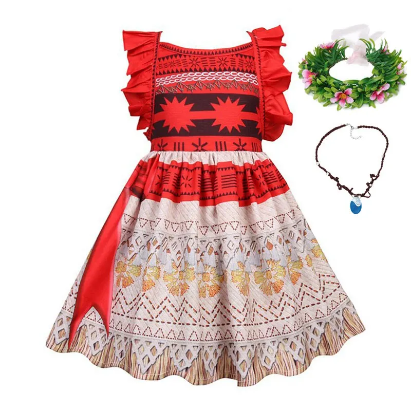 Moan Dress A Set 3 VOGUEON/нарядный костюм для девочек с изображением Моаны; детская одежда с оборками и открытой спиной; Vaiana; нарядный наряд принцессы; детская пляжная одежда для детей 2, 3, 4, 5, 6, 7, 8 лет - Цвет: Moan Dress A Set 3
