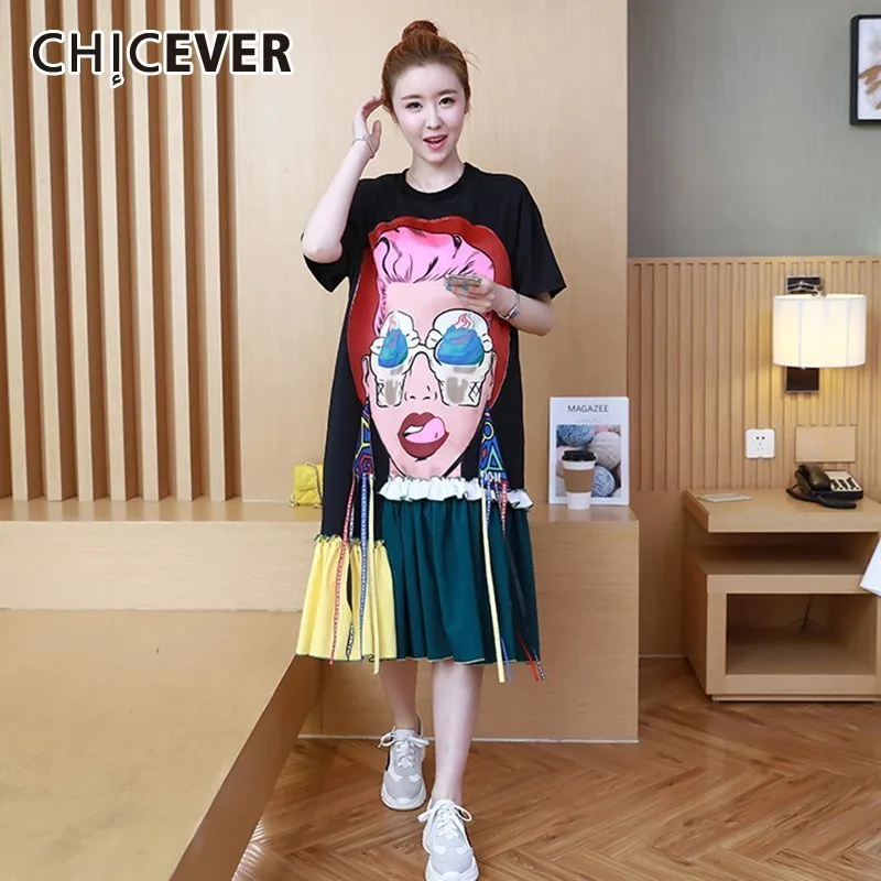 Женское плиссированное платье CHICEVER летнее с круглым вырезом и коротким рукавом