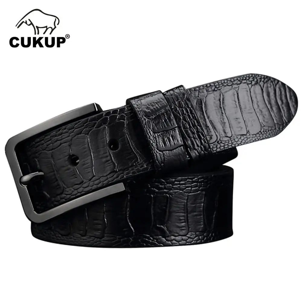 CUKUP Brand Name Designers Men's Quality Crocodile Stripes Genuine Leather Belts Fashion Belts Simple Design Pin Buckle NCK139