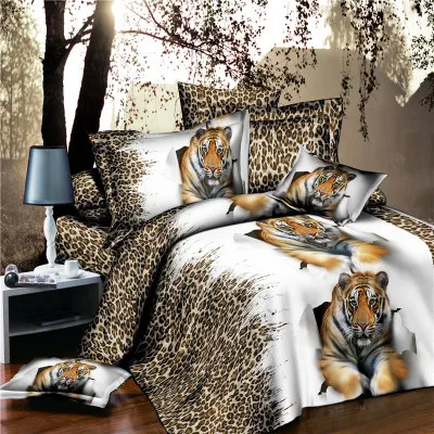 

3D Bedding Sets Leopard Printed Tiger Flowers Queen Size 4Pcs Bedclothes Pillowcases Bed Sheet Duvet Cover Set Free Shipping