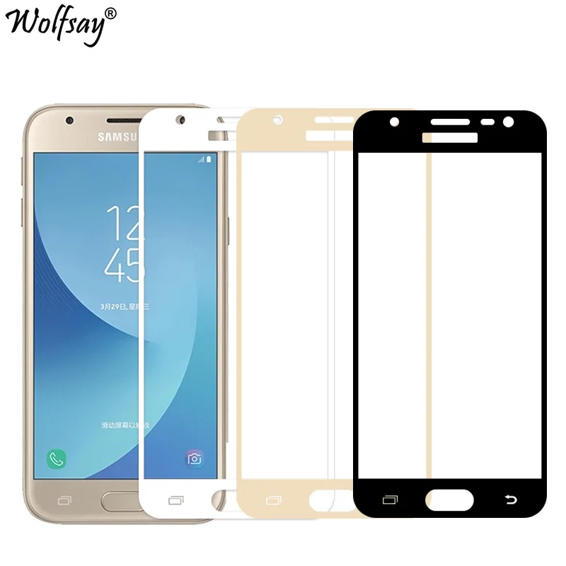 Полное закаленное стекло для Samsung Galaxy J3 2017 цветное покрытие Защита экрана