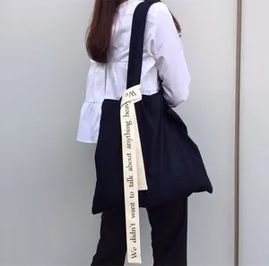 Хлопчатобумажная Холщовая Сумка YILE с двумя ремешками, тоут для покупок с белым ремешком и надписью, 17196zt