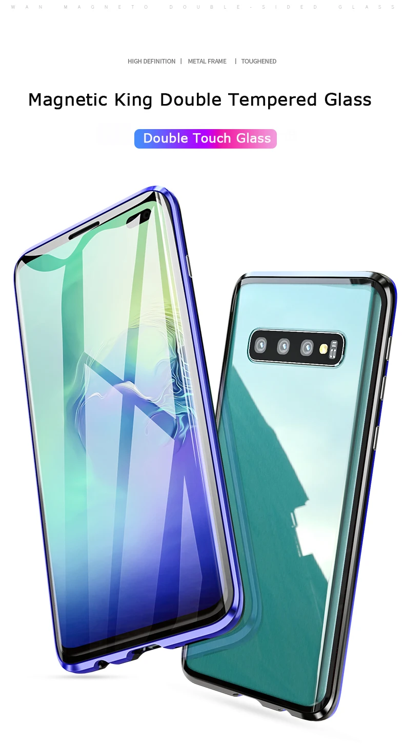 Двухместный Закаленное Стекло S10plus чехол для samsung Galaxy S10 S8 S9 плюс S10E примечание 9 8 магнитных металлический каркас адсорбции крышка