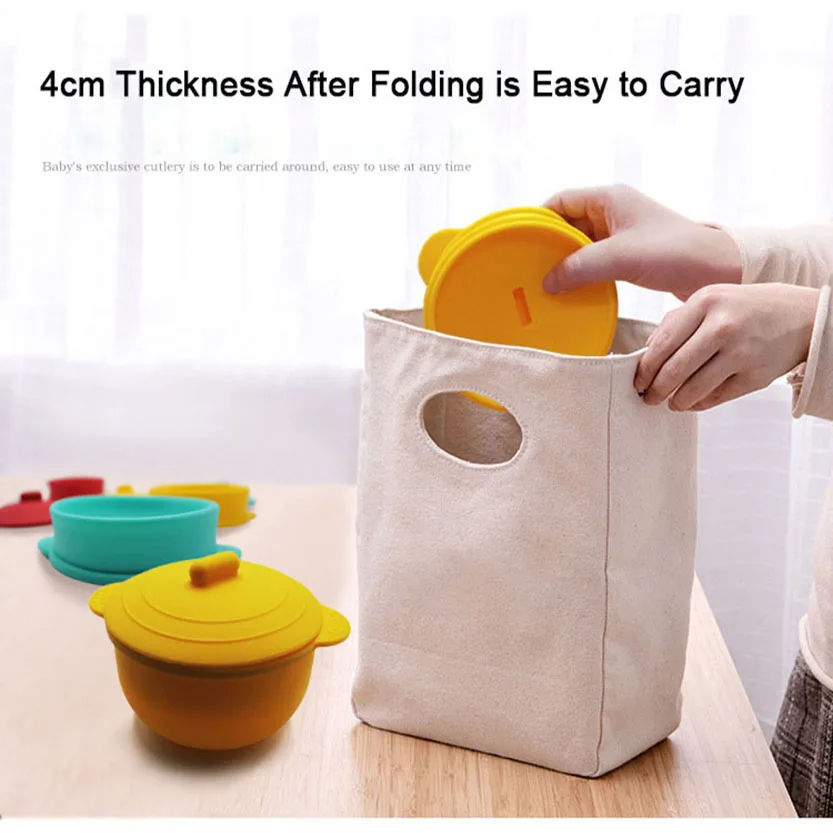 Baby Food Supplement Tableware Portable Children's Travel Folding Silicone Bowl With Lid | Дом и сад