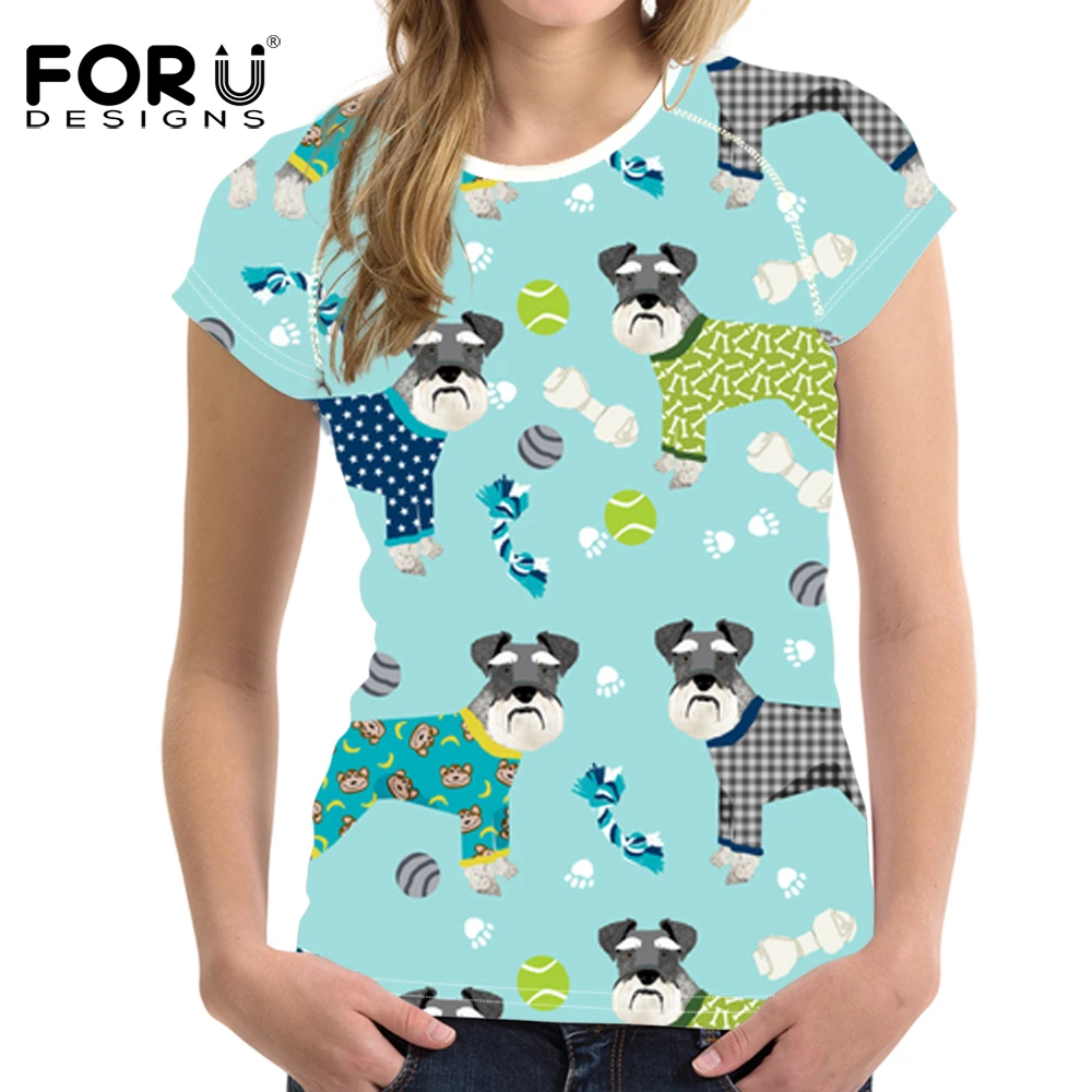 

FORUDESIGNS Funny T Shirt Women Funny Schnauzer Print T-shirt Ladies Florals Pattern Casual Tee Shirt Females Harajuku Tees Tops