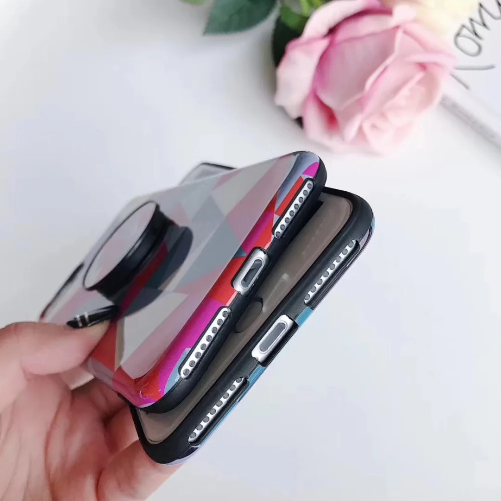 Zxtrby For iPhone X XS Max Case geometric Pattern Phone 6 6s 7 8 Plus Soft IMD Holder Stand Cover Coque |