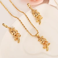 gold color multilayer rose pendant necklace earring for women vintage flower party charms choker necklace collar jewelry gift