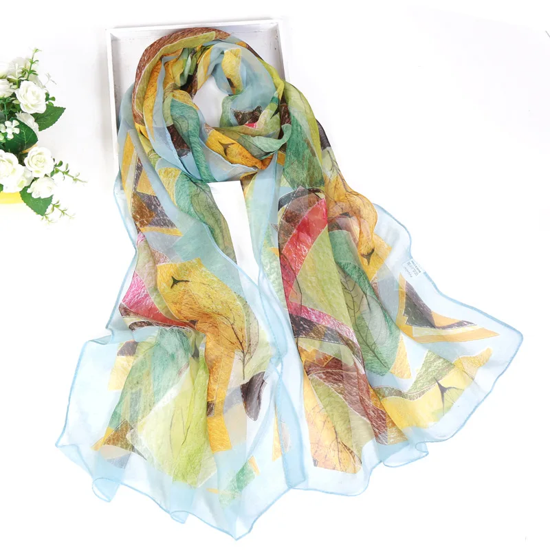 

New Ms. Thin section Scarf Wholesale Scarf Simulation Silk Wild Scarf Decorative Sun Geometric Leaves Scarf