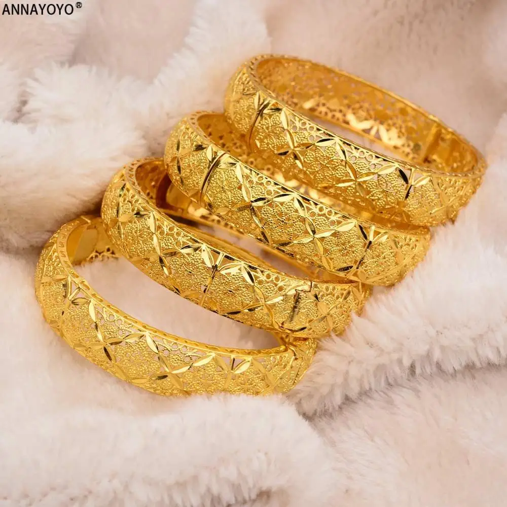 3pcs Annayoyo New Fashion lady Luxury Gold Color Jewelry Bangles Ethiopian African Women Dubai Bracelet Party wedding Gifts - Окраска металла: 3pcs