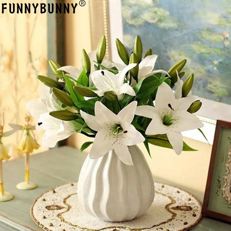 FUNNYBUNNY 5 шт. Искусственные цветы из латекса искусственные лилии для свадебных