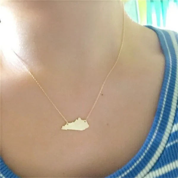 

Cut Outline Kentucky State Necklace Silhouettes America USA KY State Map Pendant Chain Necklaces for Hometown Gifts