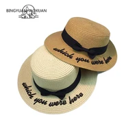 bingyuanhaoxuan 2018 bone sun hat for women panama cape embroidered which you have been here straw bow hat beach female summer