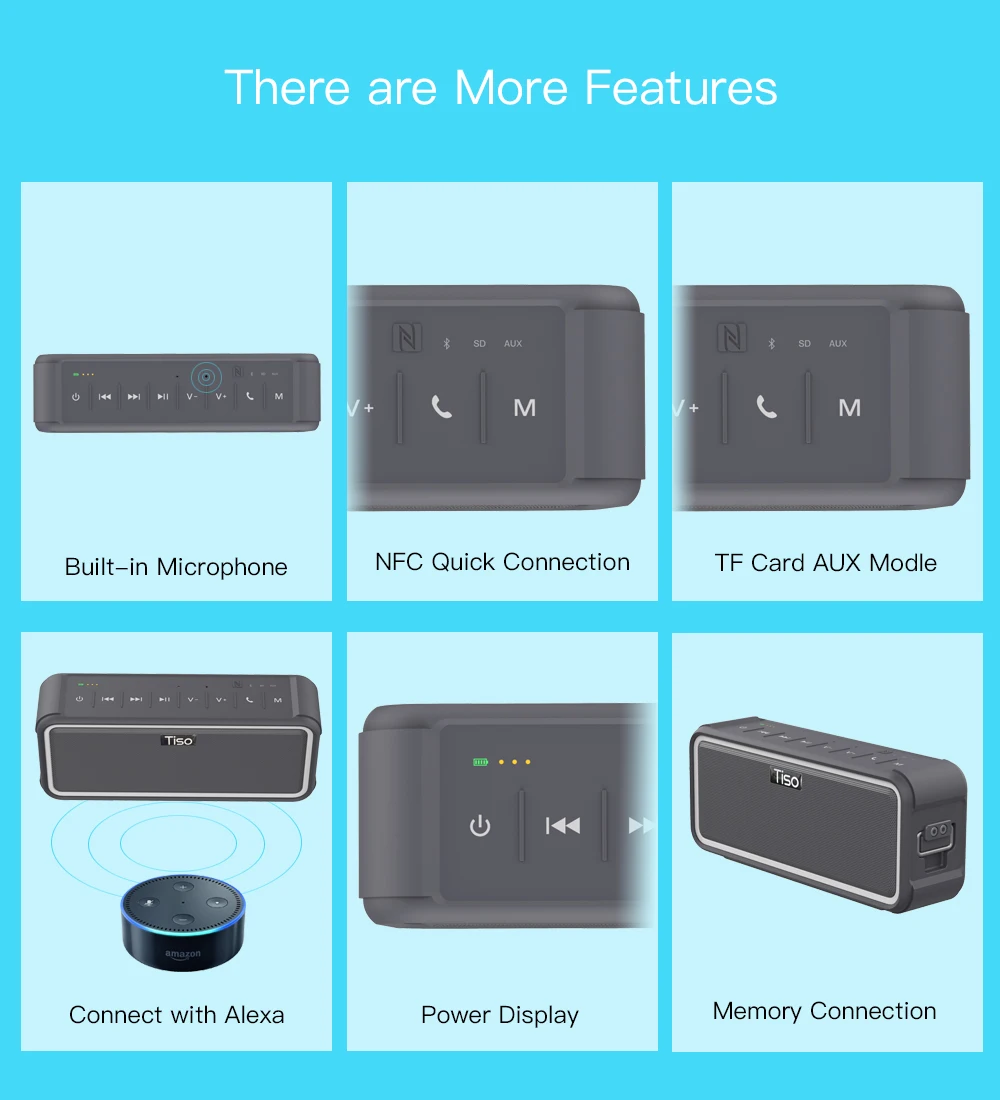Тисо T15 IPX7 водонепроницаемый динамик bluetooth NFC Беспроводной 20 Вт стерео выход громкоговоритель Спорт на открытом воздухе портативный крюк до подсветки