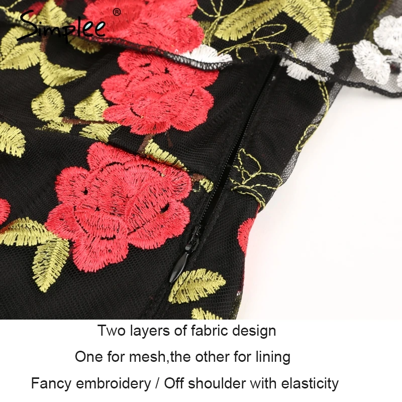 Simplee пикантные с плеча вышивка кружевное платье Женщины рюшами сетки цветочные