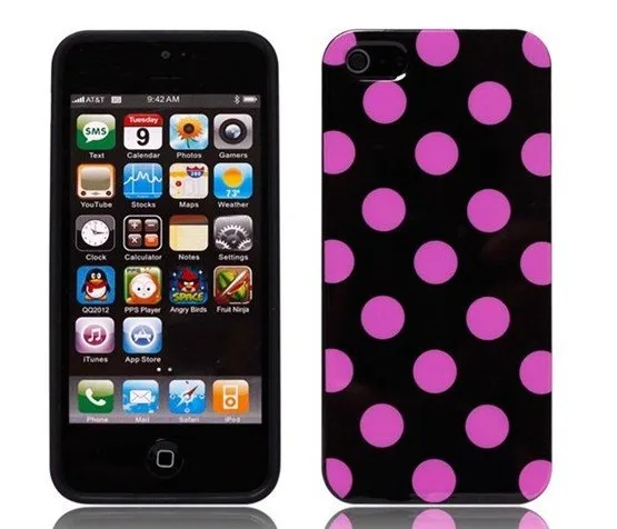 polka dots case for iphone5 cute wave point Hard iphone 5 Wholesale Free DHL 1000 pcs/lot|case multi hard disk|case cdcase import |