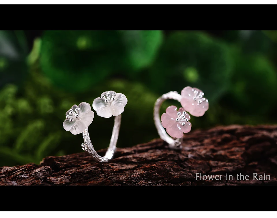 Lotus Fun Подлинная кольца из стерлингового серебра 925 для женщин двойной кварцевый цветок кольцо регулируемое серебро 925 ювелирные изделия подарок для невесты