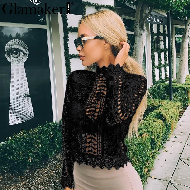 Блузка женская кружевная с длинным рукавом|white lace blouse|lace blousehollow out blouse |