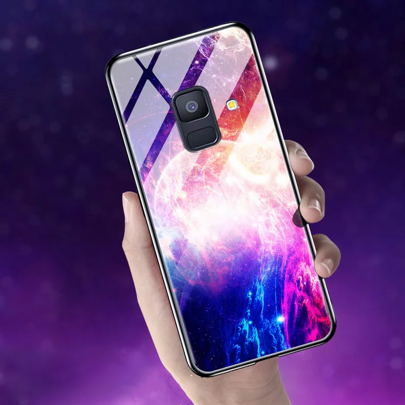 Чехол для samsung A6 A 6 из закаленного стекла с изображением планеты и космоса, стеклянный чехол для задней панели для samsung Galaxy A6 A600F с мягким краем
