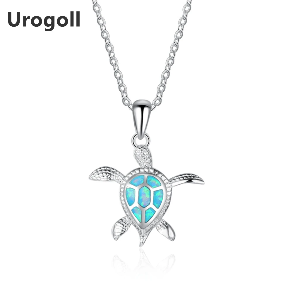 

New 925 Sterling Silver Fine Jewelry Turtle Opal Pendant Necklaces For Women Silver 925 Jewelry Party Necklace Gifts