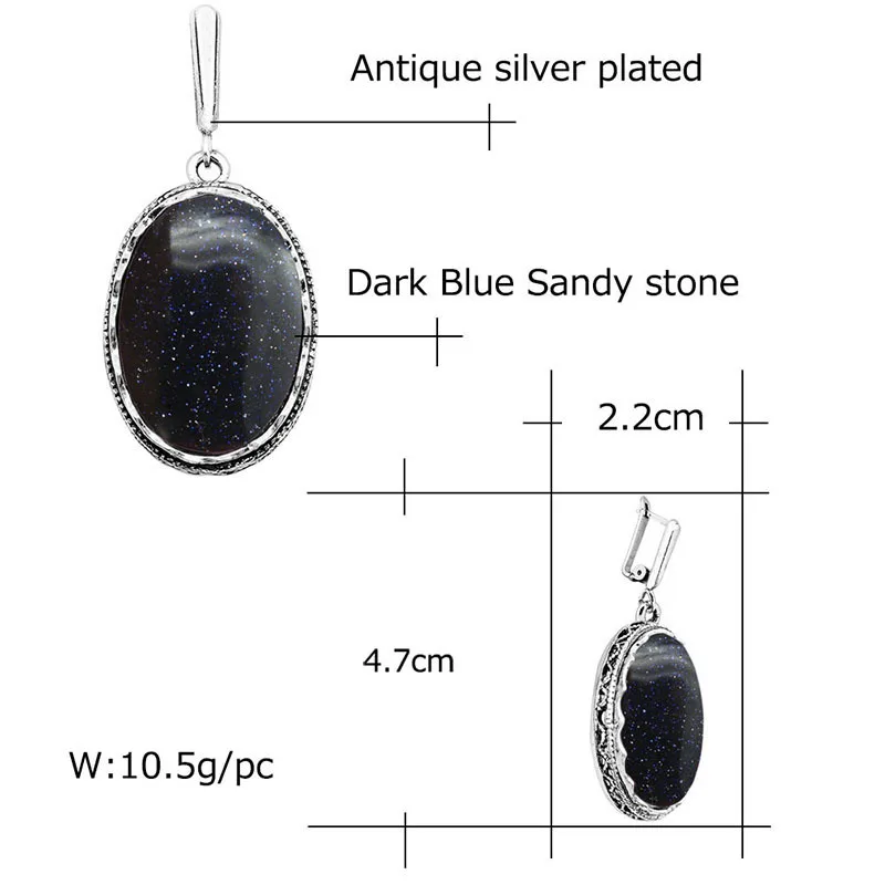 Big Dark Blue Sandy Stone Earrings For Women Antique Silver Plated Party Hollow Flower Pendant Fashion Jewelry TE369|Серьги-подвески| |