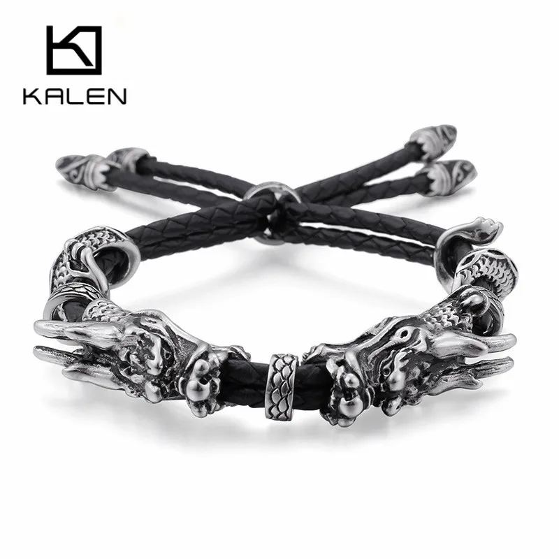 Новый Двухслойный Кожаный Регулируемый браслет KALEN мужской из нержавеющей стали