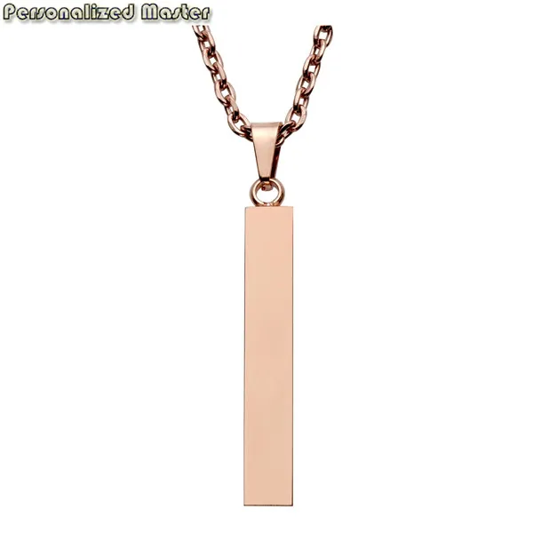 1pc Rose Gold Non En Персонализированные мастер персонализированные четыре стороны выгравировать индивидуальные унисекс нержавеющая сталь сообщение названия Вертикальный бар кулон ожерелье - Окраска металла: 1pc Rose Gold Non En