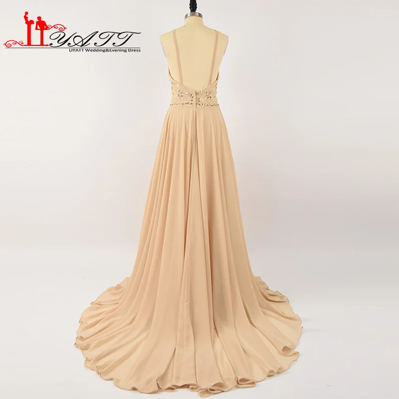 LIYATT настоящая фотография Шампанское Холтер декольте Кристалл бусины спинки