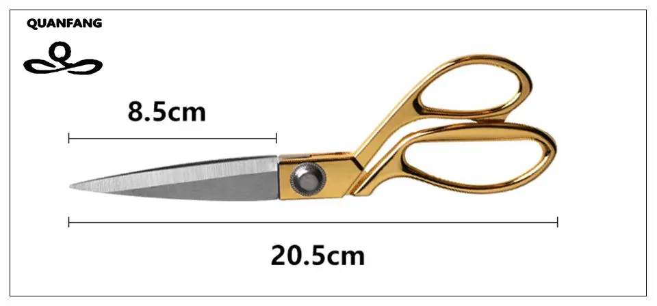 A 1pcs 20cm QUANFANG золотые ножницы из нержавеющей стали, швейные ножницы ручной работы, Короткие ножницы для рукоделия, товары для шитья - Цвет: A 1pcs 20cm