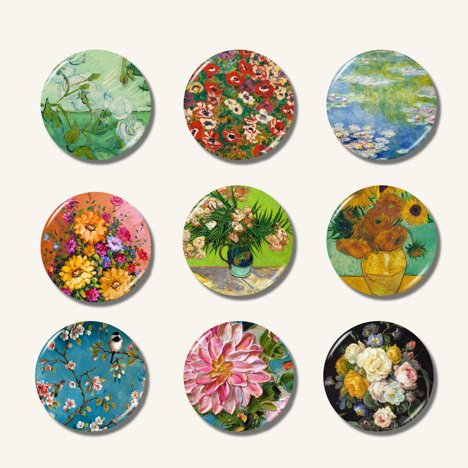 Винтажная живопись цветок серии холодильник магнит круглой формы магниты на