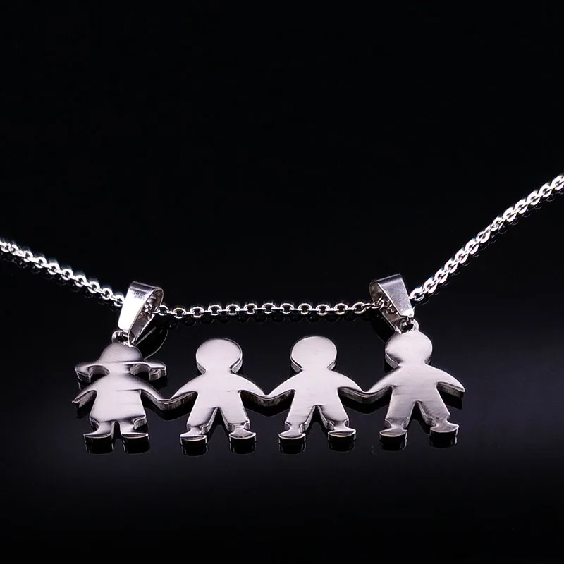 3Boy1girl SR 50cmO Семейное ожерелье из нержавеющей стали для мальчиков и девочек, ожерелья и подвески для женщин, мужчин и детей, ювелирные изделия, Женские Ювелирные изделия N2504 - Окраска металла: 3Boy1girl SR 50cmO