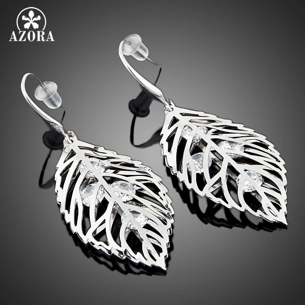 AZORA The Leaves White Gold Color Stellux Austrian Crystal Drop Earrings TE0040 | Dangle