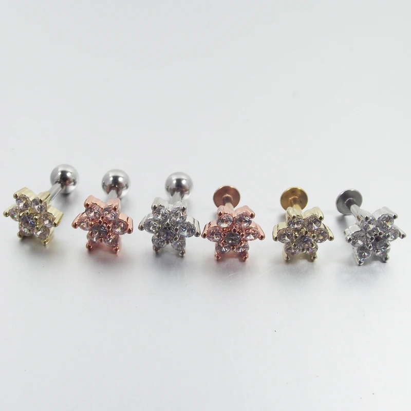 

1 Piece 6mm Earbone Piercing 16 Gauge Ball Ear Cartilage Lip Ring Piercing Jewelry Earrings With Cz Stone