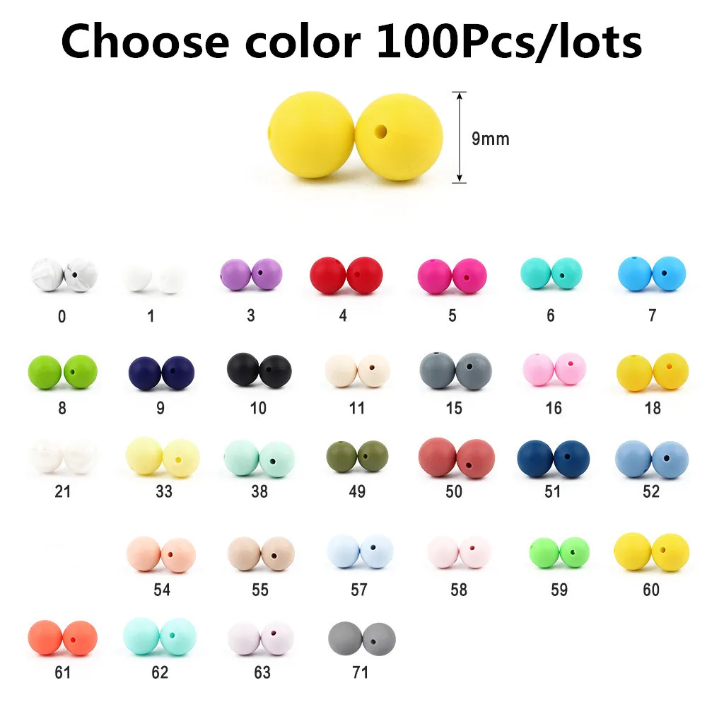 Choose color Joepada 50 шт. 9 мм Силиконовые Круглые бусины жемчуг детский Прорезыватель жевательные бусины силиконовый без бисфенола А для ожерелья пустышка держатель - Цвет: Choose color