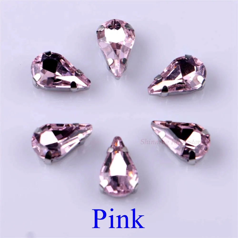 Pink Узкий Каплевидная форма стеклянные стразы с когтями пришить с украшением в виде кристаллов Камень страз с алмазными металлическими Базовая Пряжка 20 шт./упак - Цвет: Pink