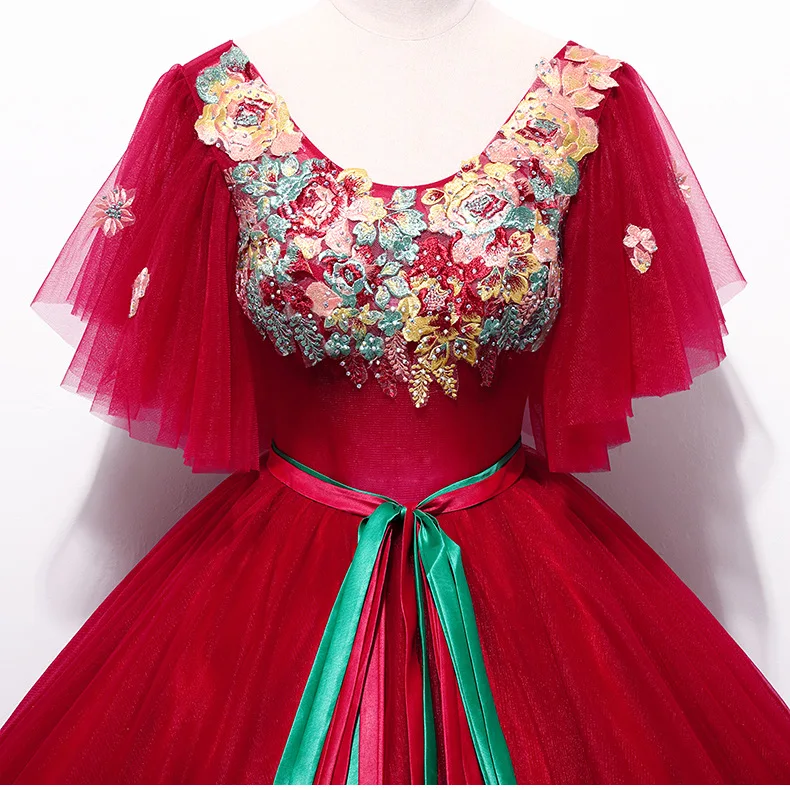 Beauty Emily New O Neck Lace Up Back Evening Dresses Long Tiered Formal Party 3 Colors Gown With Sashes Robe de Soiree | Свадьбы и