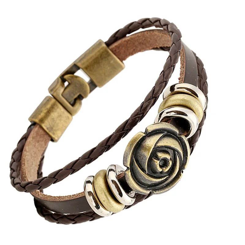 Женский браслет с подвесками в виде цветка браслеты из натуральной кожи крючком