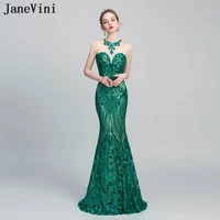 janevini 2019 glitter green sequined long evening dresses sleeveless floor length mermaid formal party gowns vestido comprido