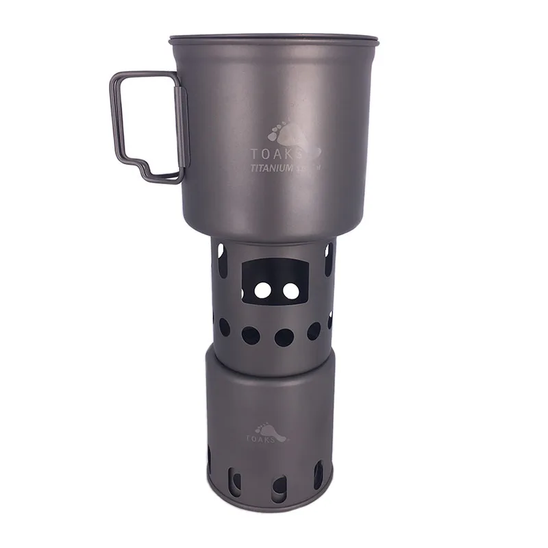 Титановый горшок TOAKS 1100 мл с ручкой под зажим и дровяной плитой, комбинированный набор для кемпинга, система приготовления пищи, титановая Фотографическая плита