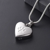 lkj8455 loss of pet paw engraving hear cremation necklace with screw hold dog cat ashes memorial stainless steel keepsake urns