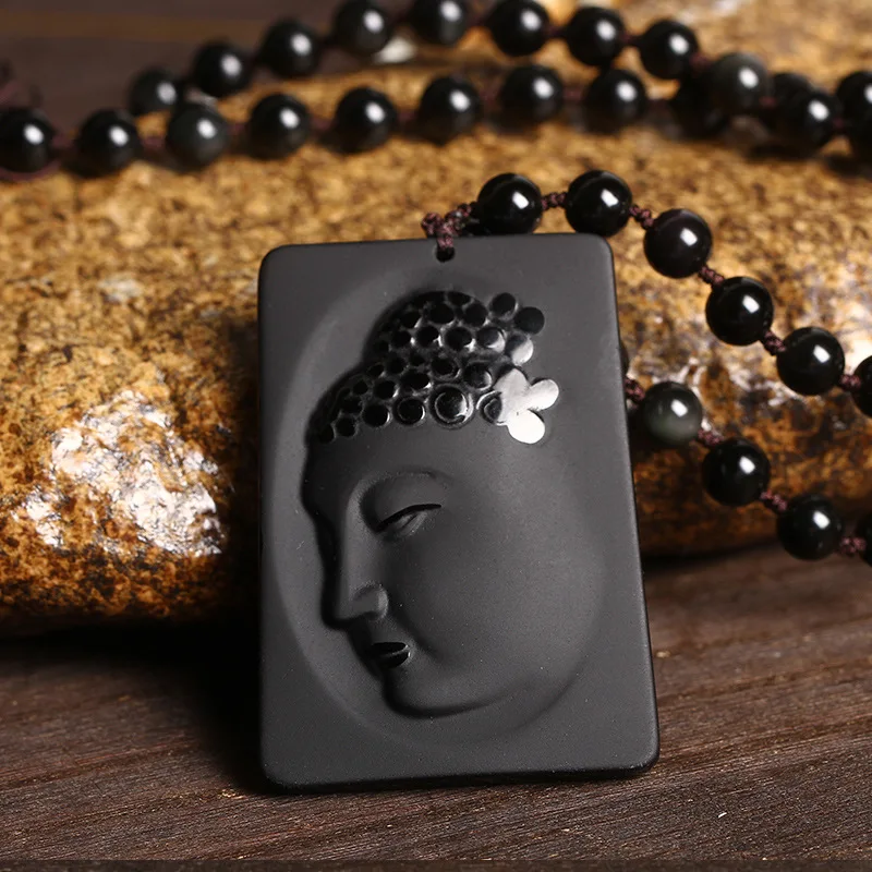 Подлинный натуральный матовый черный обсидиан Guanyin подвеска с боковым