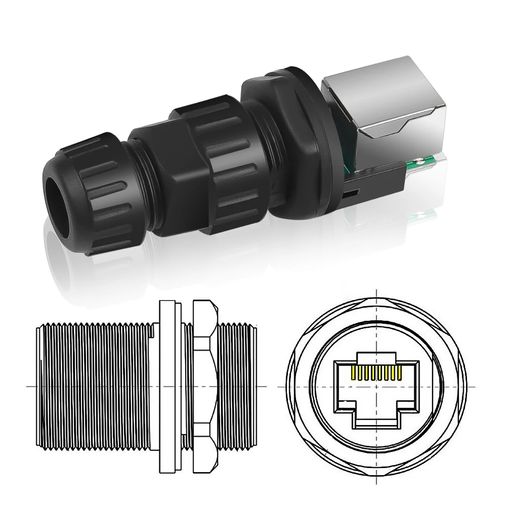 Kebidu RJ45 CAT5 CAT6 розетка панель крепление IP68 Водонепроницаемые разъемы M19 адаптер
