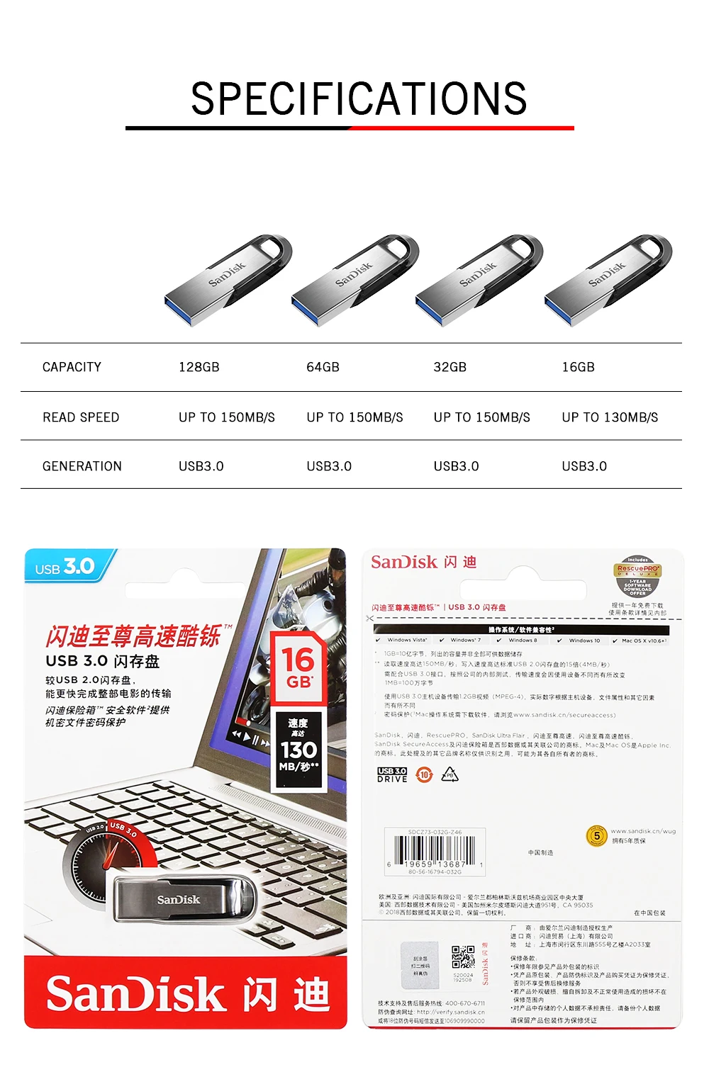 USB флеш-накопитель SanDisk CZ73, 128 ГБ, 64 ГБ, 32 ГБ, USB 3,0, металлический накопитель для шифрования, 16 ГБ, карта памяти, устройство для хранения, u-диск