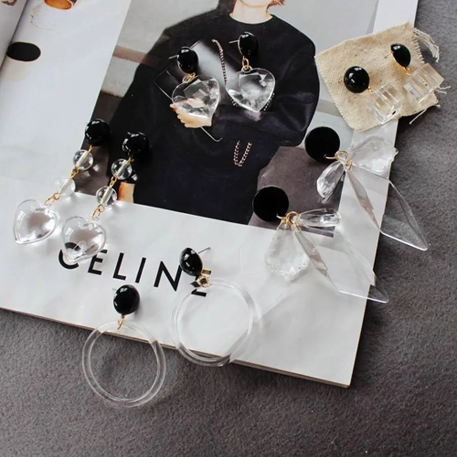 Boucle d'oreille Femme модные ювелирные изделия Уникальный дизайн прозрачный хрустальный стакан круглый Сердце Длинные полимерные серьги для женщин