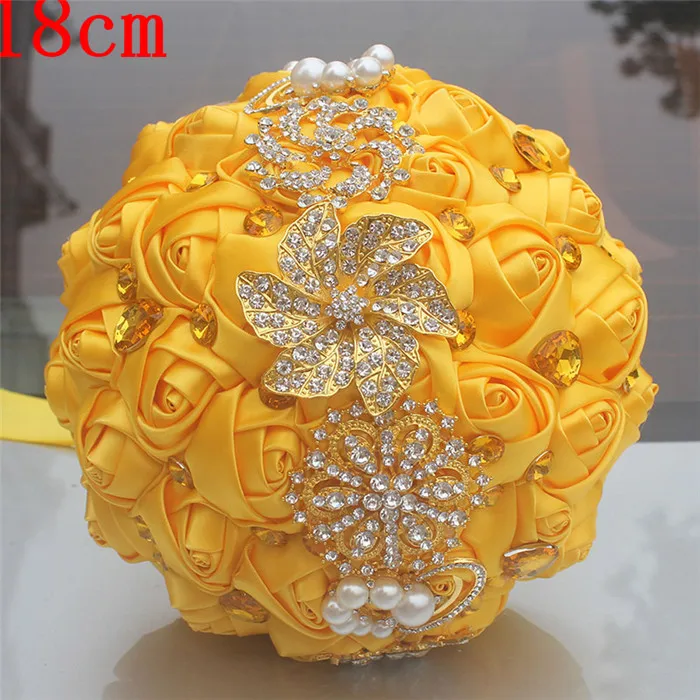 18cm yellow Wifelai-золото с яркими блестками Шелковый Свадебный букет насыщенного ярко-синего цвета лентой букеты de noiva ручная работа из атласа букет несколько Цвет W227 - Цвет: 18cm yellow