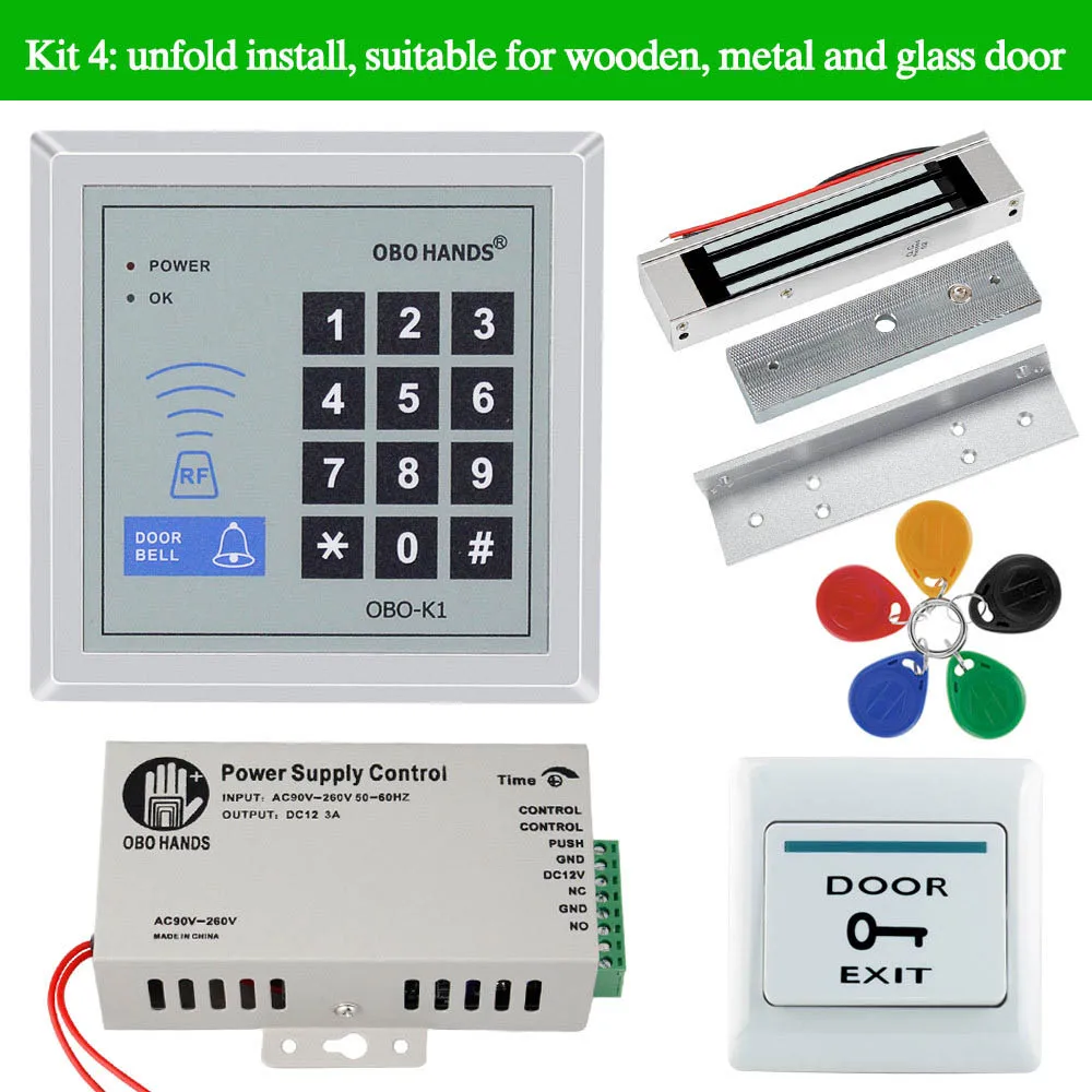 Set 4 Домашняя система контроля допуска к двери комплект 125 кГц RFID Пароль контроллер клавиатуры с электрическим замком 180 кг Магнитный Удар 500 пользователя - Цвет: Set 4