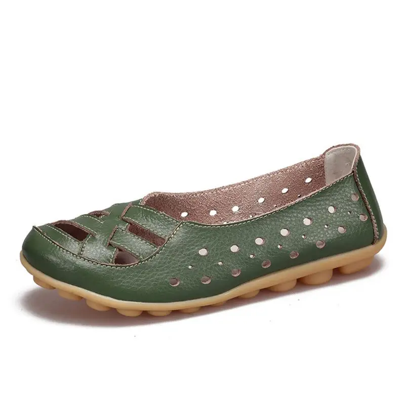 FITWEE Women'S Casual Shoes Genuine Leather Woman Loafers Breathable Summer Shoe Flats With Hollow Out Mother Big Size | Обувь